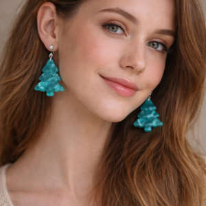 Arracades Arbre de Nadal Turquesa Translúcid – Fet a mà